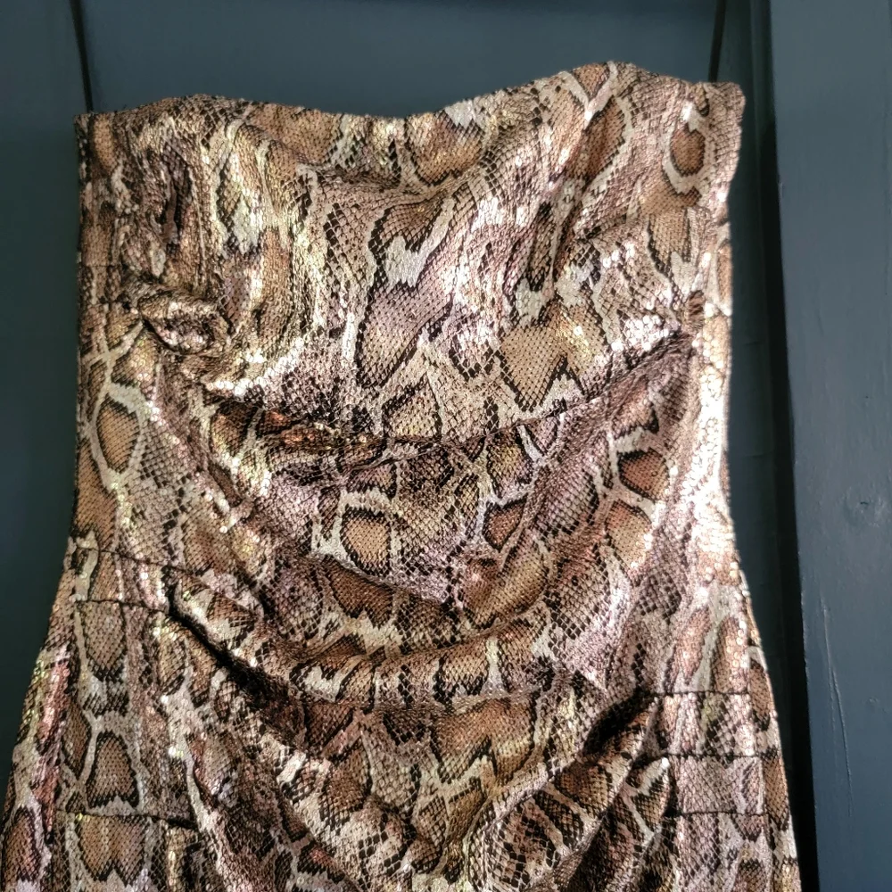New Nookie‎ Blind Date Snake Animal Print Metallic Stretch Midi Dress Medium - Picture 5 of 13